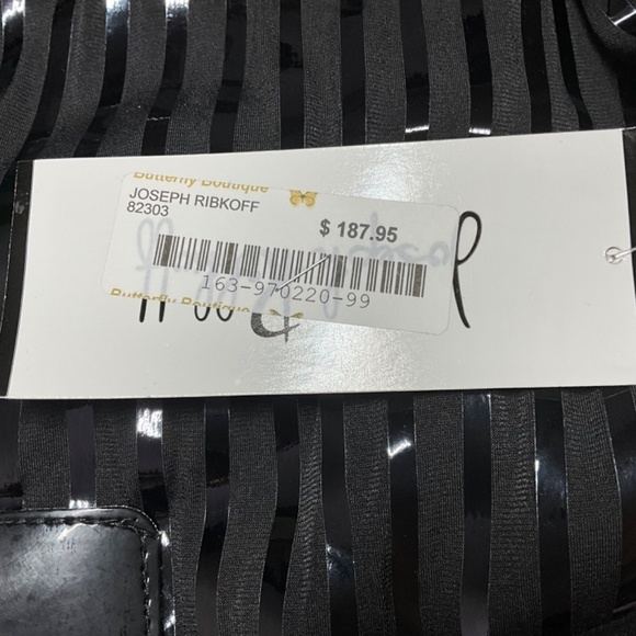 JOSEPH RIBKOFF Bubble Hem Empire Cut Square Neck Dress Black Patent Trim Sz 14 - Picture 11 of 13